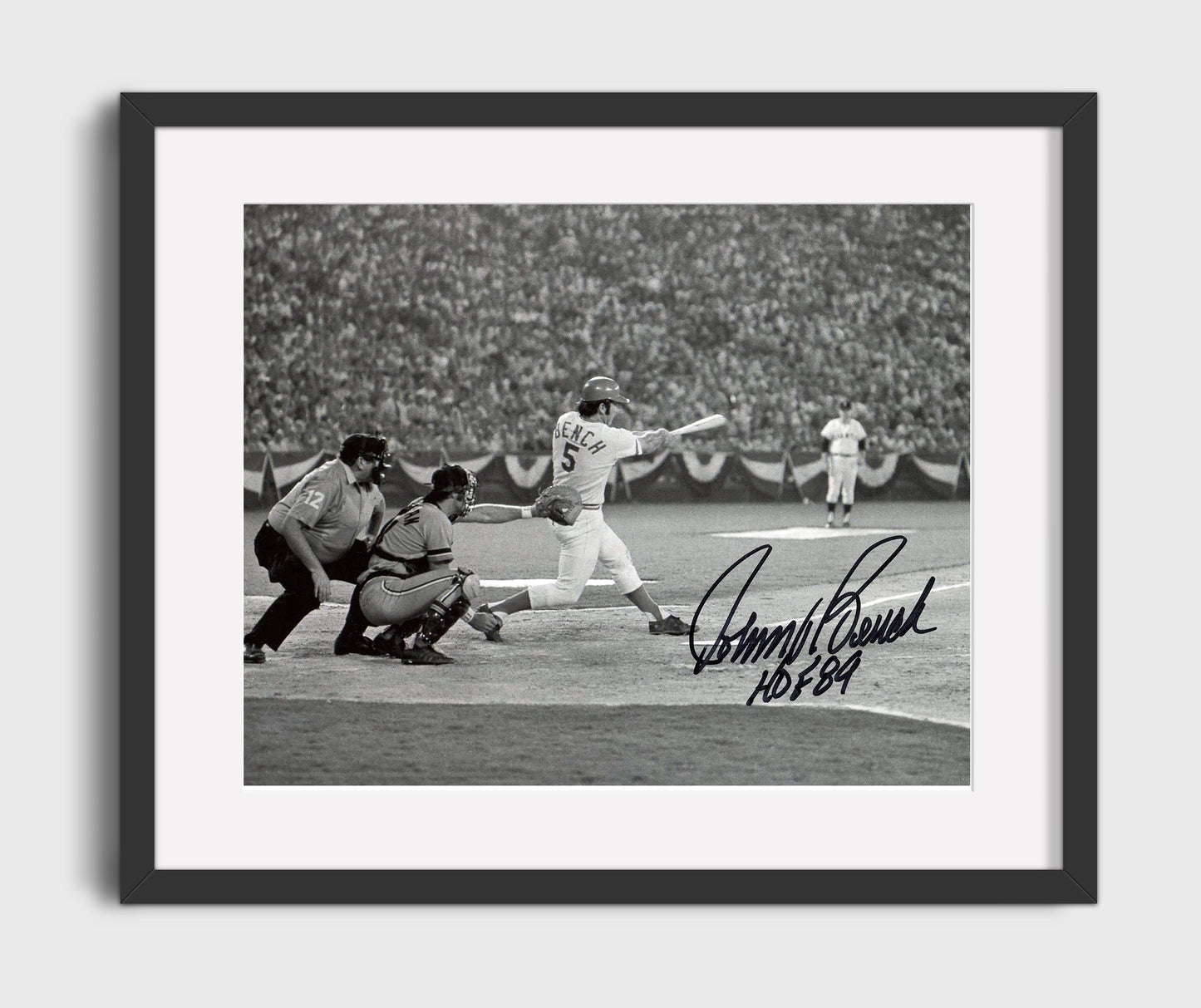 Johnny Bench - At Bat Hall of Fame Inscription Baseball Wall Art 16x20 Gallery Frame wall art print – Baseball Wall Art decor