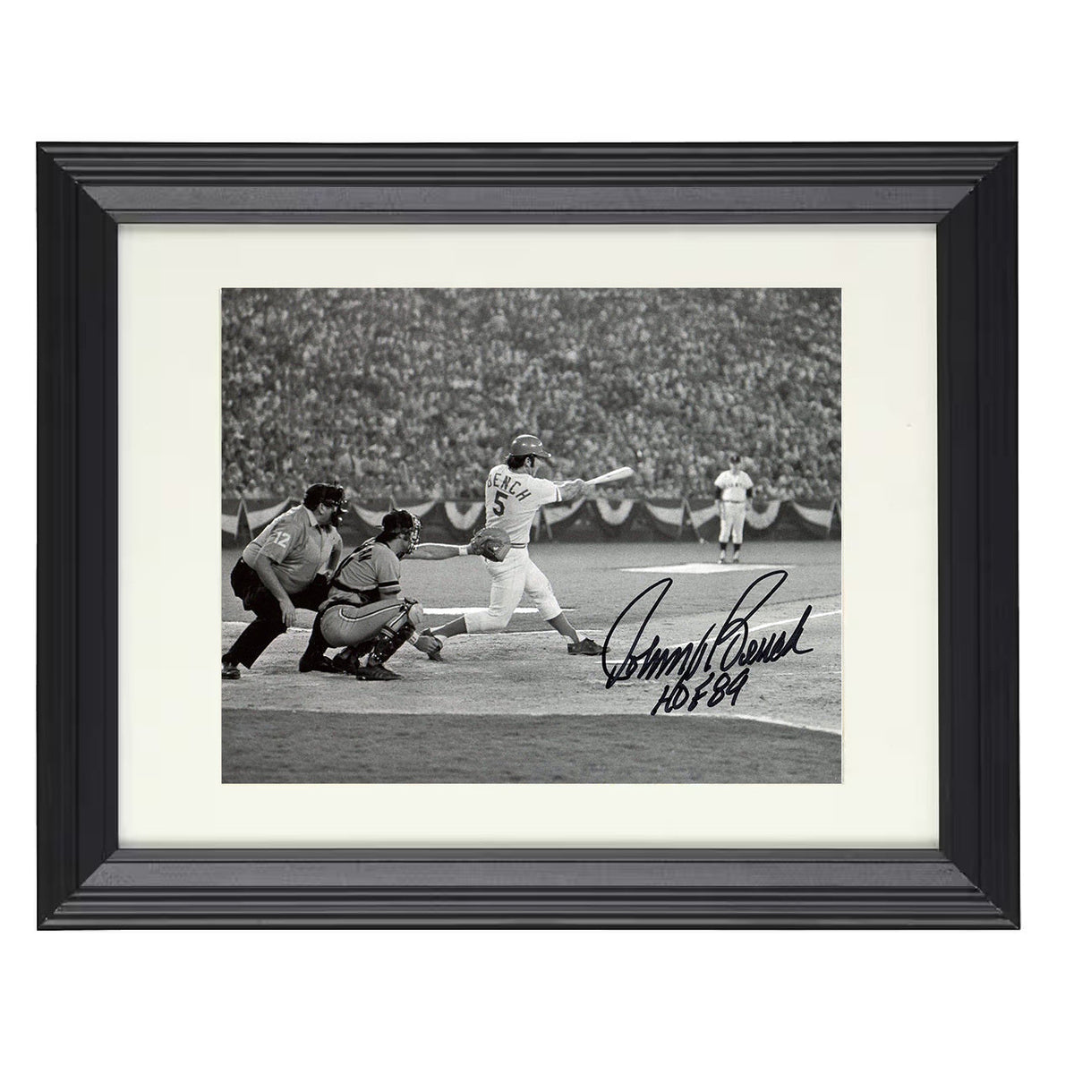 Johnny Bench - At Bat Hall of Fame Inscription 8x10 Beveled Frame baseball wall art