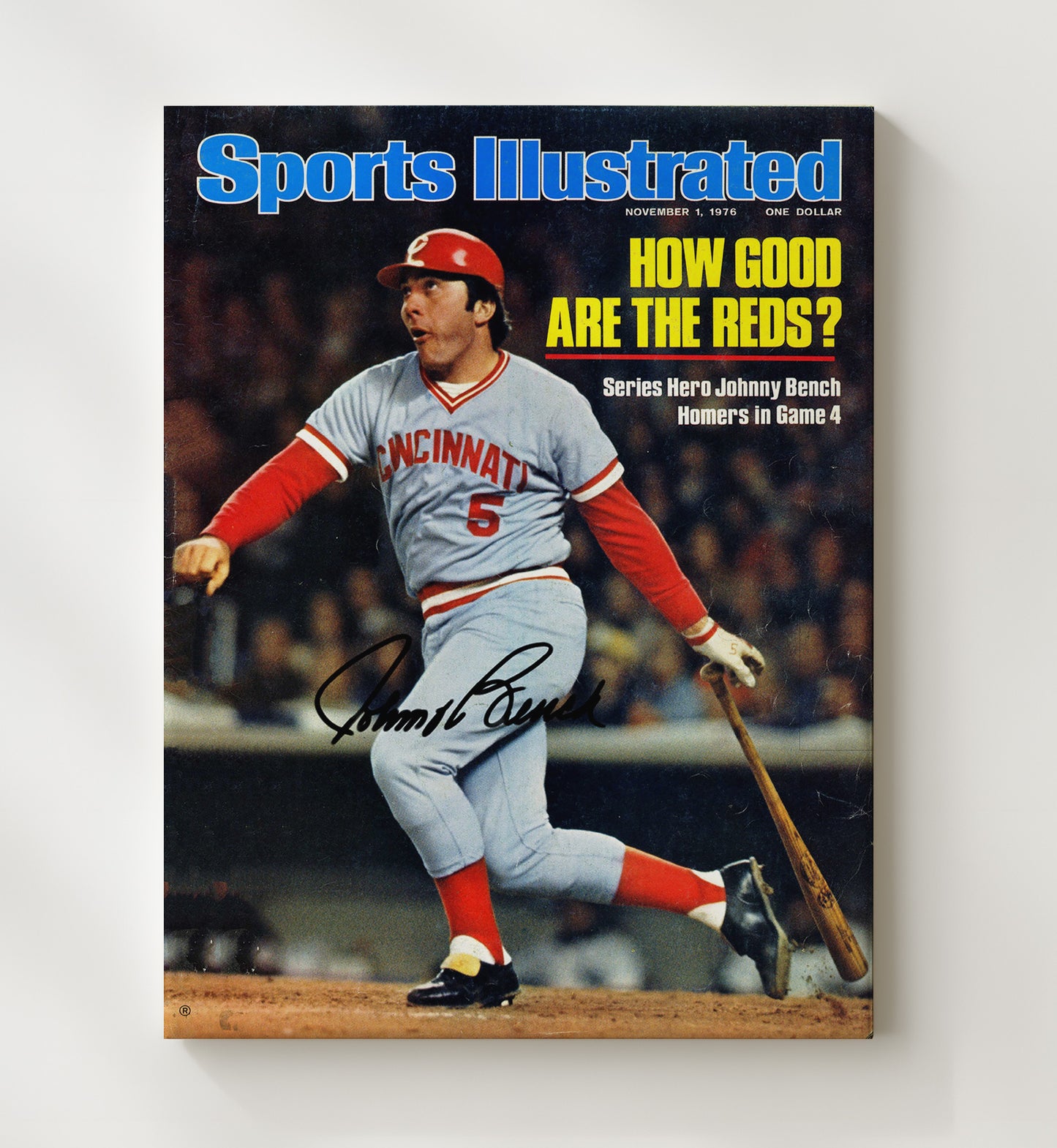 Johnny Bench - Reds Series Hero SI Cover Baseball Wall Art 20x24 Canvas wall art print – Baseball Wall Art decor