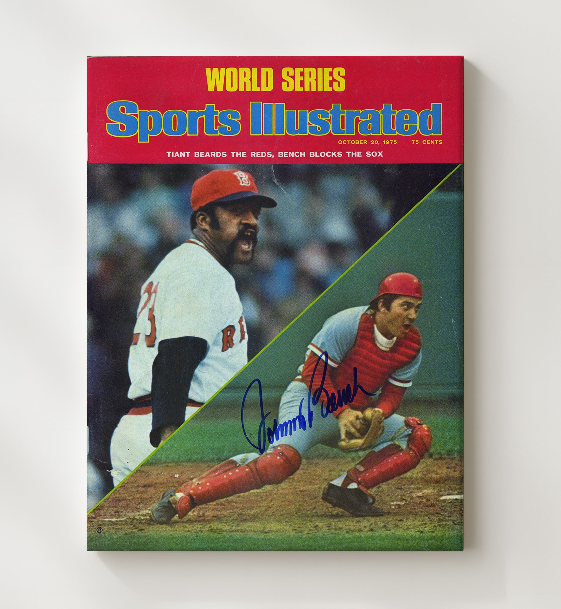Johnny Bench - Series Catcher Signed SI Cover Spotlight Baseball Wall Art 20x24 Canvas wall art print – Baseball Wall Art decor