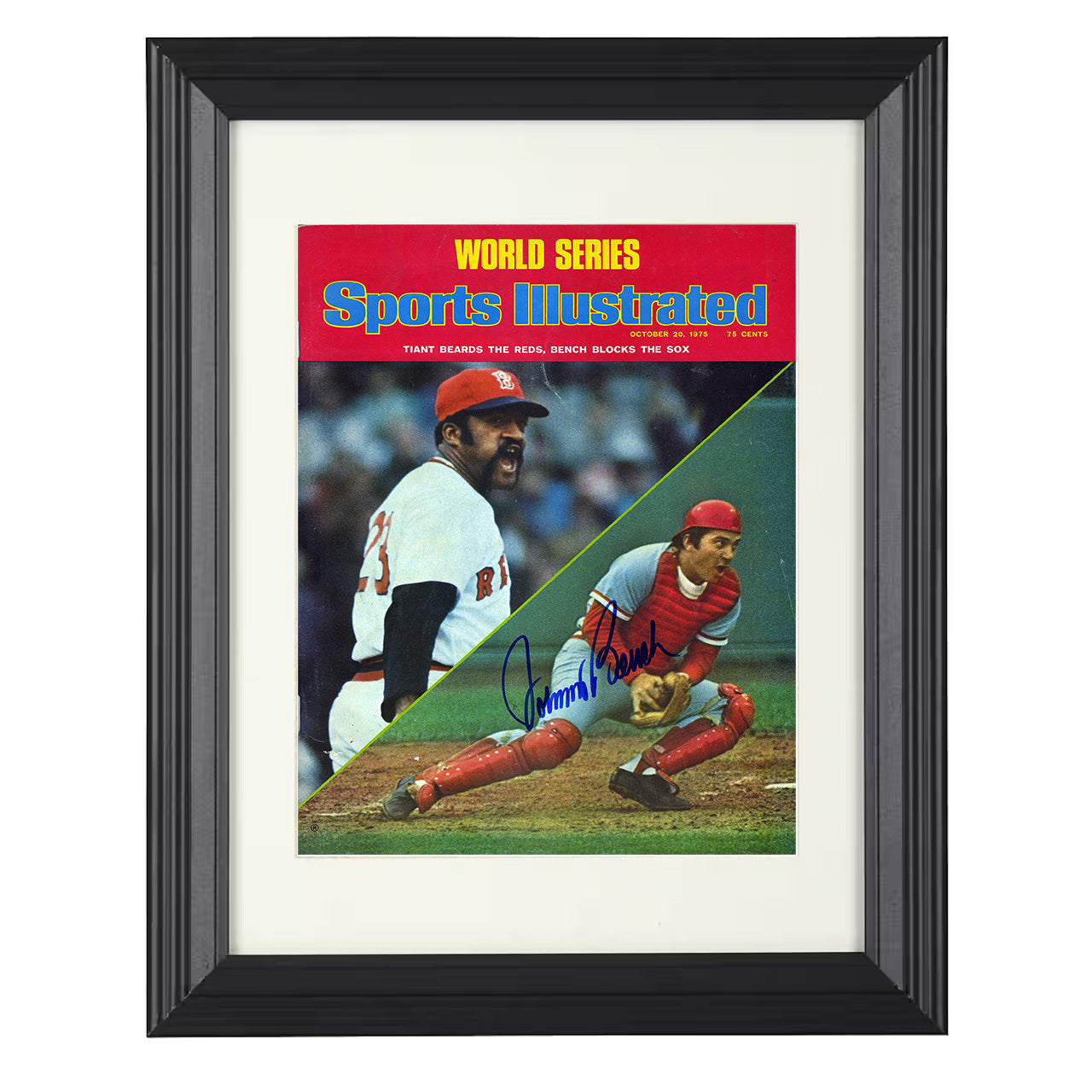 Johnny Bench - Series Catcher Signed SI Cover Spotlight 8x10 black beveled framed baseball wall art