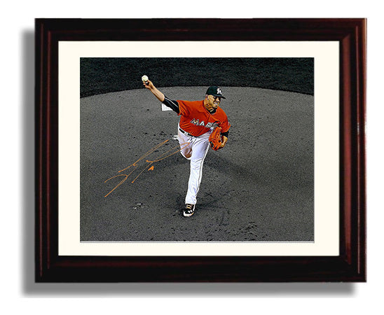 Jose Fernandez - Pitching Elevated Front View Baseball Wall Art 8x10 Beveled Frame wall art print – Baseball Wall Art decor