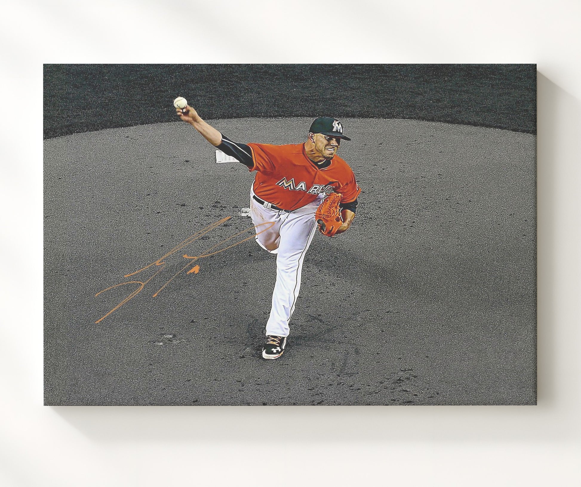 Jose Fernandez - Pitching Elevated Front View Baseball Wall Art 20x24 Canvas wall art print – Baseball Wall Art decor