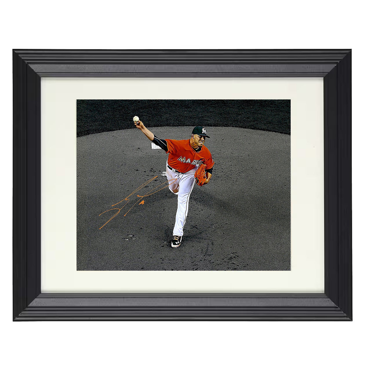 Jose Fernandez - Pitching Elevated Front View 8x10 black beveled framed baseball wall art