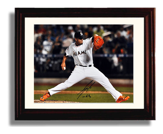 Jose Fernandez - Pitching Windup with Inscription Baseball Wall Art 8x10 Beveled Frame wall art print – Baseball Wall Art decor