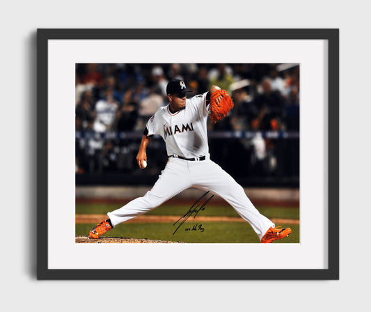 Jose Fernandez - Pitching Windup with Inscription 8x10 Canvas baseball wall art