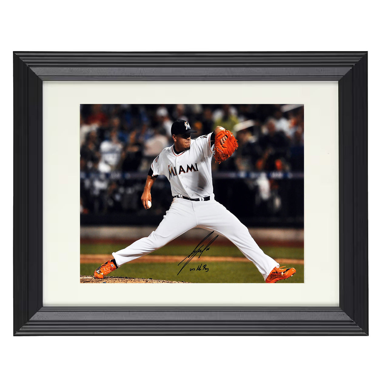 Jose Fernandez - Pitching Windup with Inscription 8x10 black beveled framed baseball wall art