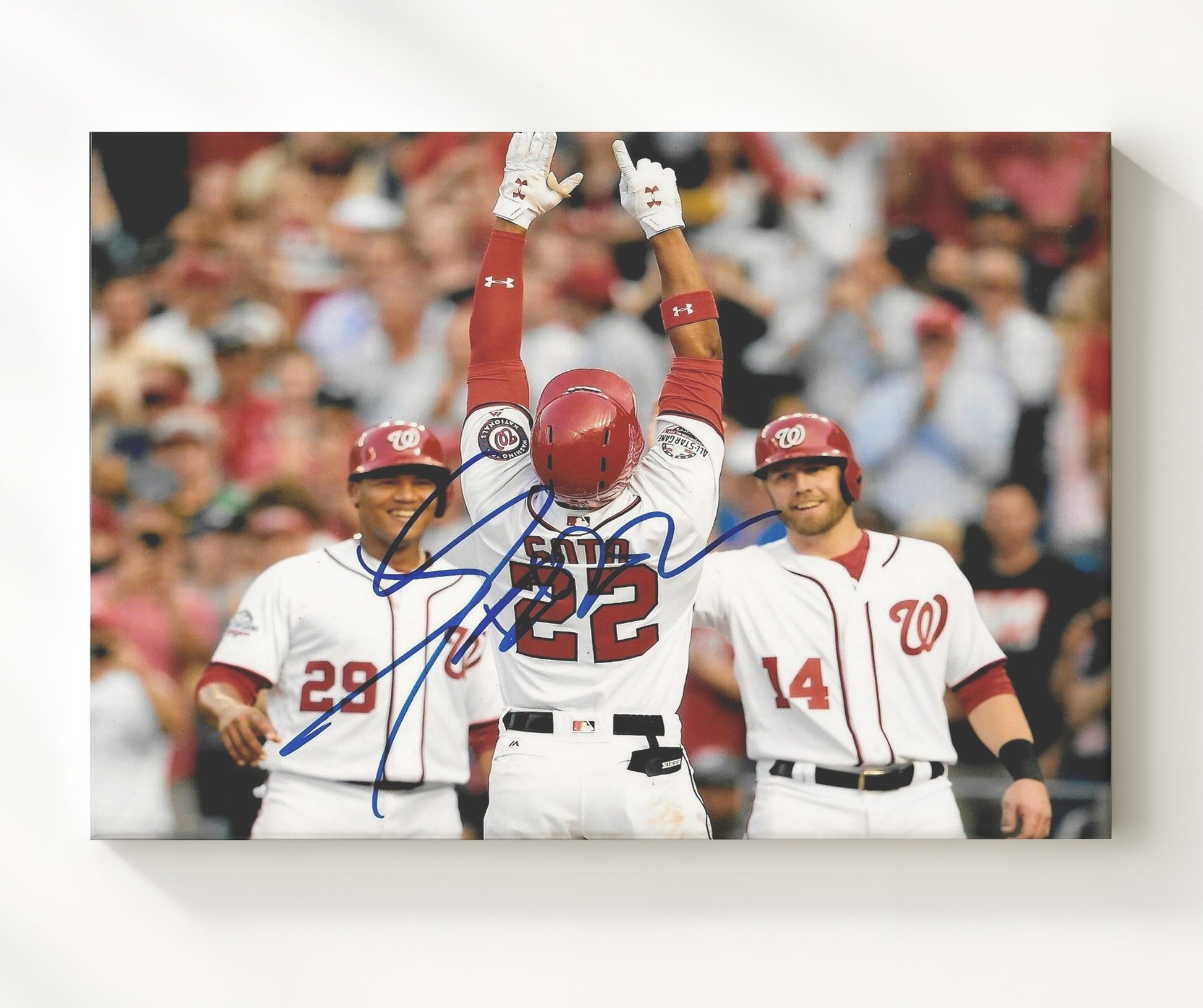 Juan Soto - Home Run Celebration Gesture Baseball Wall Art 20x24 Canvas wall art print – Baseball Wall Art decor