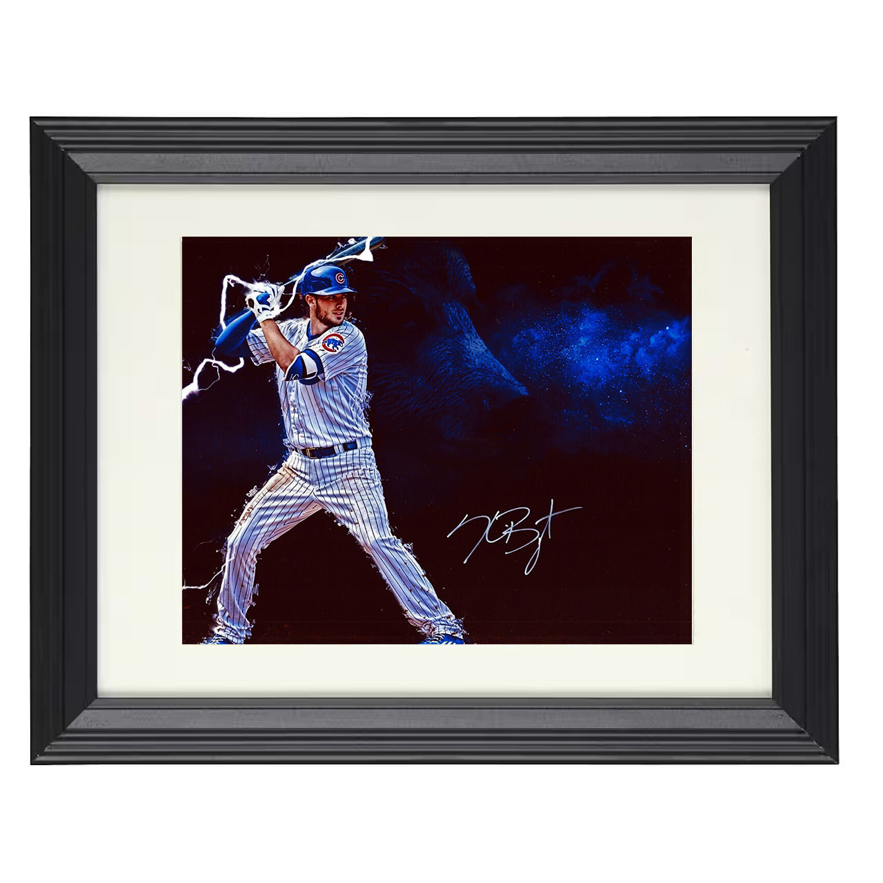 Kris Bryant - Lightning Effect Swing 8x10 black beveled framed baseball wall art