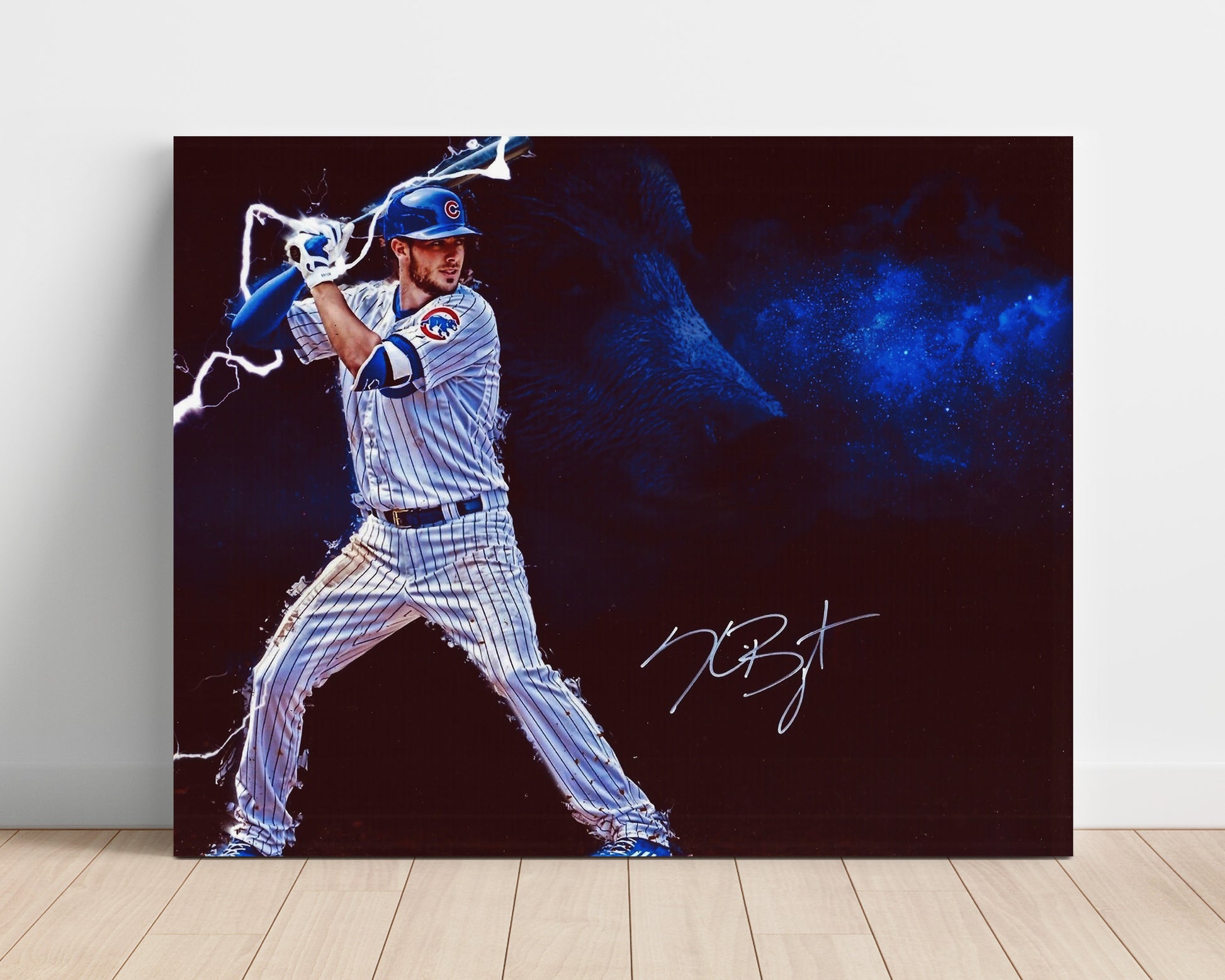 Kris Bryant - Lightning Effect Swing Baseball Wall Art 16x20 Unframed Print wall art print – Baseball Wall Art decor