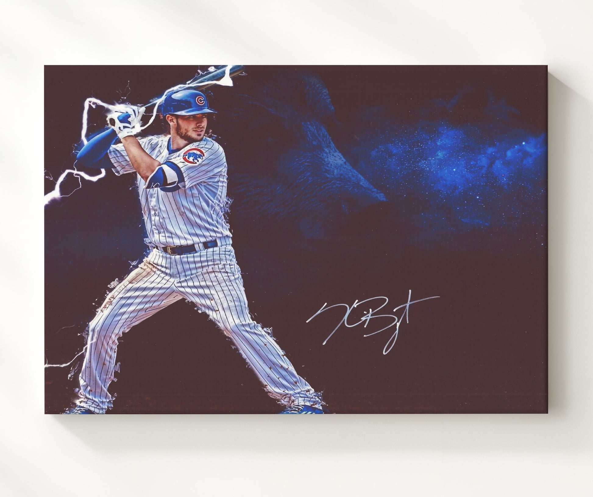 Kris Bryant - Lightning Effect Swing Baseball Wall Art 20x24 Canvas wall art print – Baseball Wall Art decor