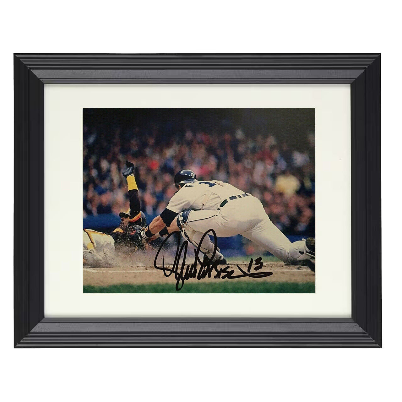 Lance Parrish - Safe At Home Slide 8x10 black beveled framed baseball wall art