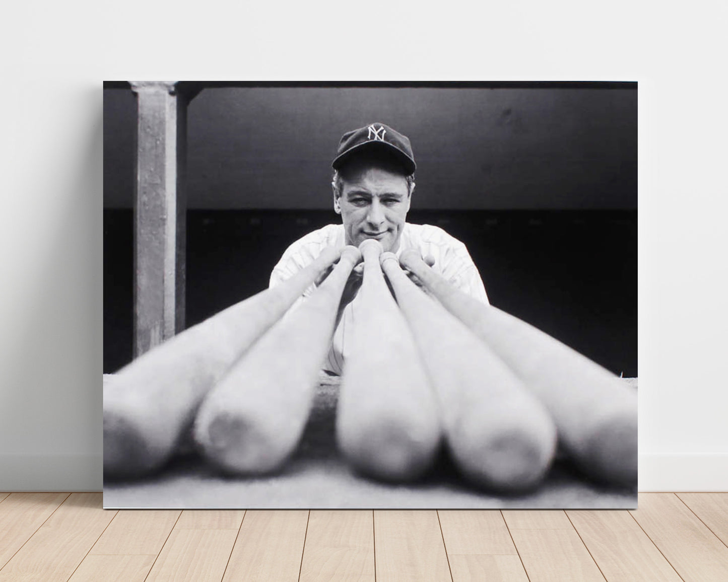 Lou Gehrig - Bats Pointed Toward Camera Baseball Wall Art 16x20 Unframed Print wall art print – Baseball Wall Art decor