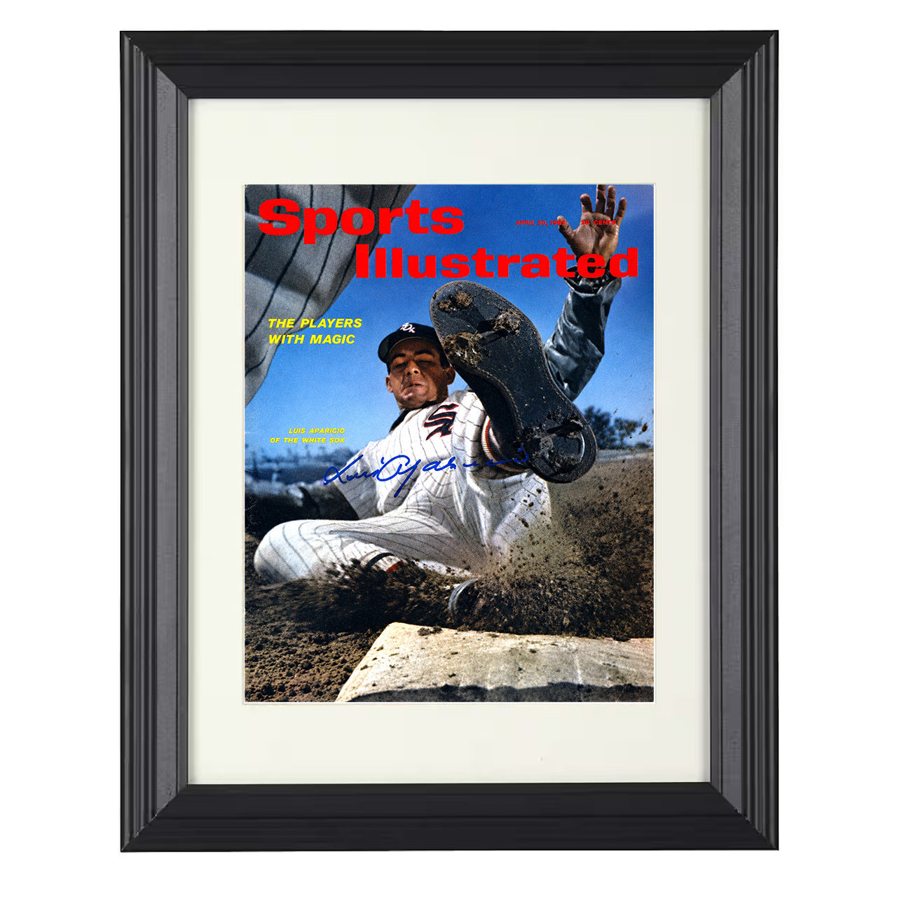 Luis Aparicio - Sliding Into Base SI Cover Spotlight 8x10 black beveled framed baseball wall art