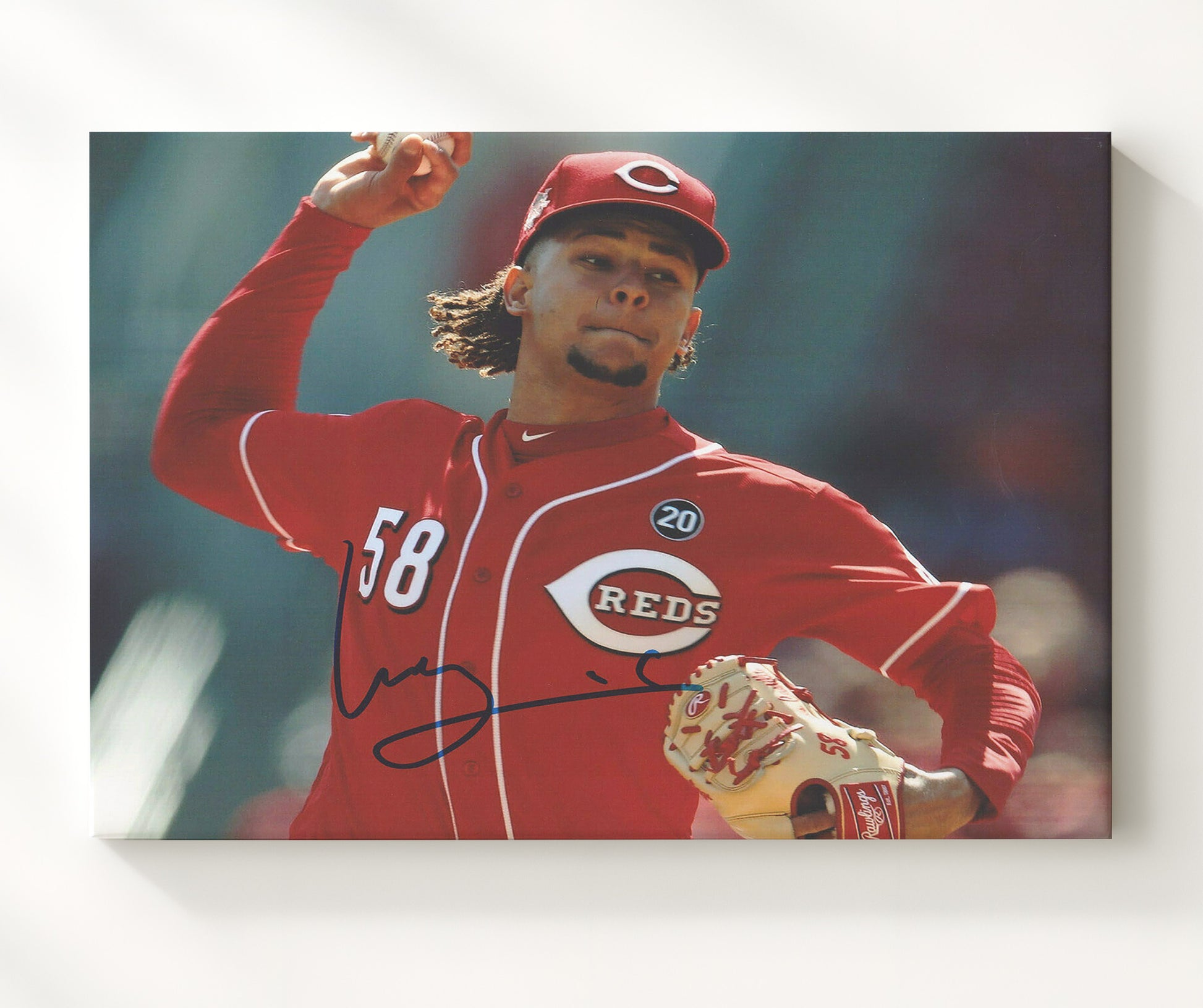 Luis Castillo - Reds Pitching Follow Through Baseball Wall Art 20x24 Canvas wall art print – Baseball Wall Art decor
