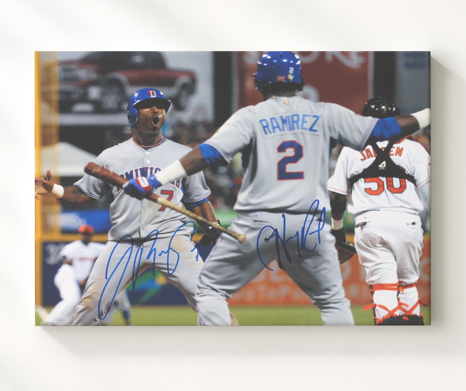 Manny Ramirez - Dugout Celebration Excitement Baseball Wall Art 20x24 Canvas wall art print – Baseball Wall Art decor
