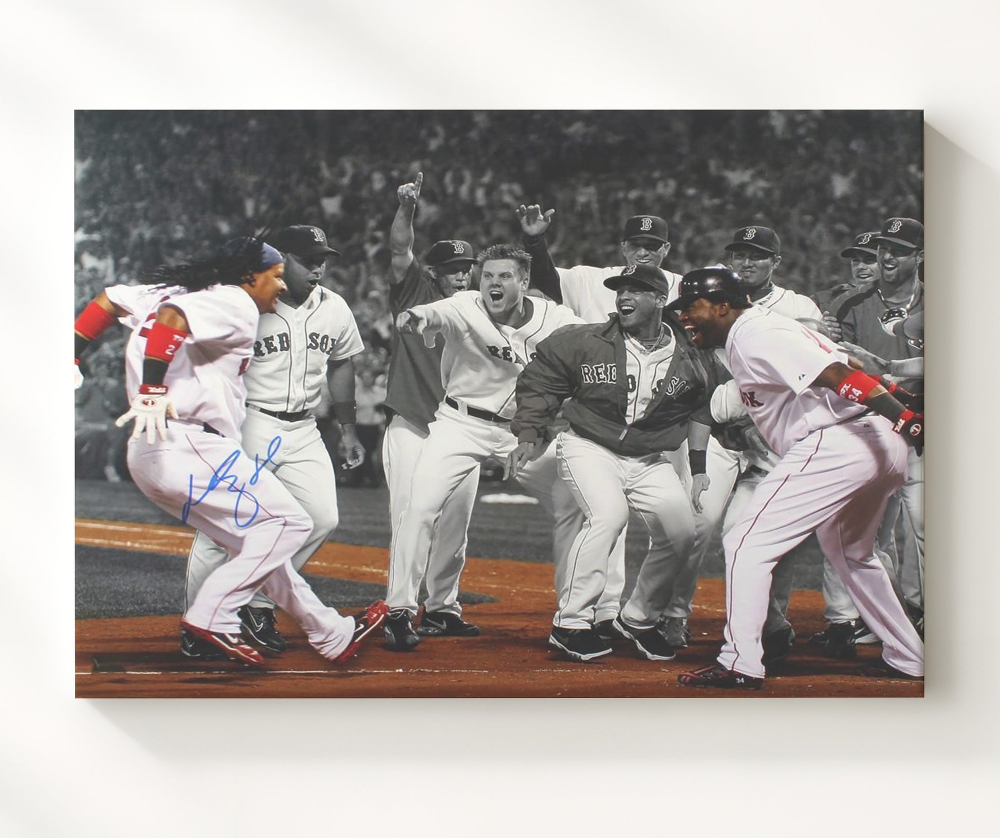 Manny Ramirez - Team Celebration Spotlight Baseball Wall Art 20x24 Canvas wall art print – Baseball Wall Art decor