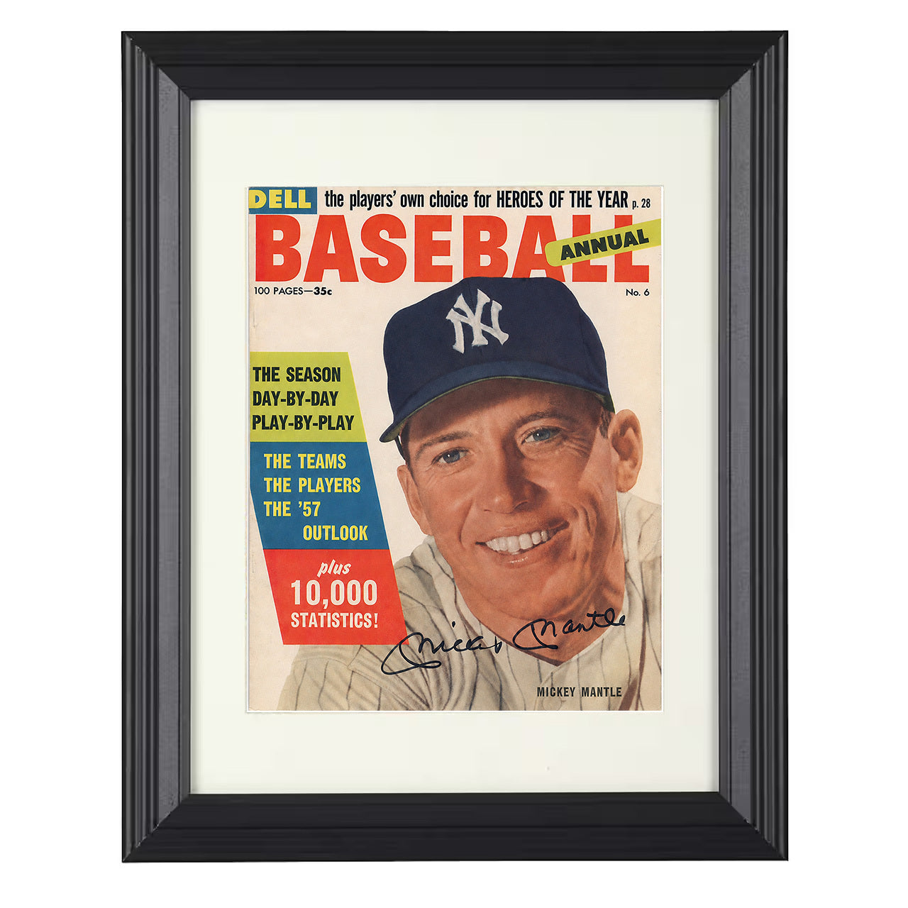 Mickey Mantle - 1957 Dell Baseball Annual New York Star 8x10 black beveled framed baseball wall art
