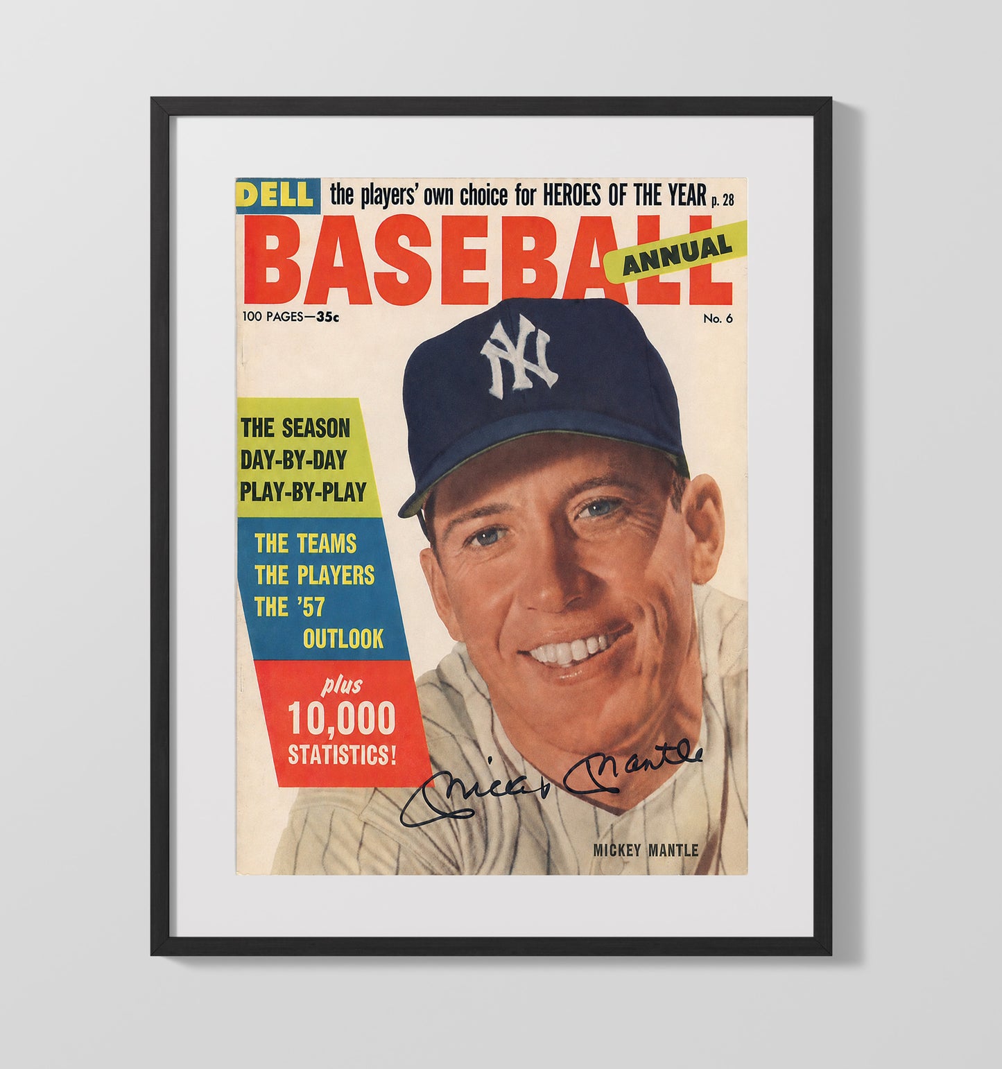 Mickey Mantle - 1957 Dell Baseball Annual New York Star Wall Art 16x20 Gallery Frame wall art print – Baseball Wall Art decor