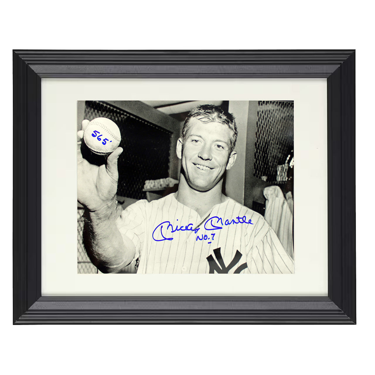Mickey Mantle - Holding 565 Foot Home Run Ball 8x10 black beveled framed baseball wall art