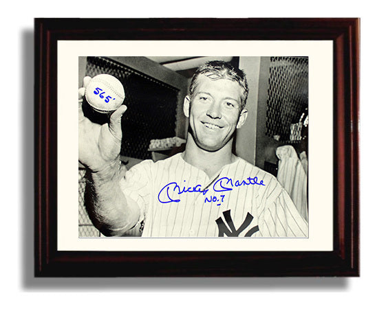 Mickey Mantle - Holding 565 Foot Home Run Ball Baseball Wall Art 8x10 Beveled Frame wall art print – Baseball Wall Art decor