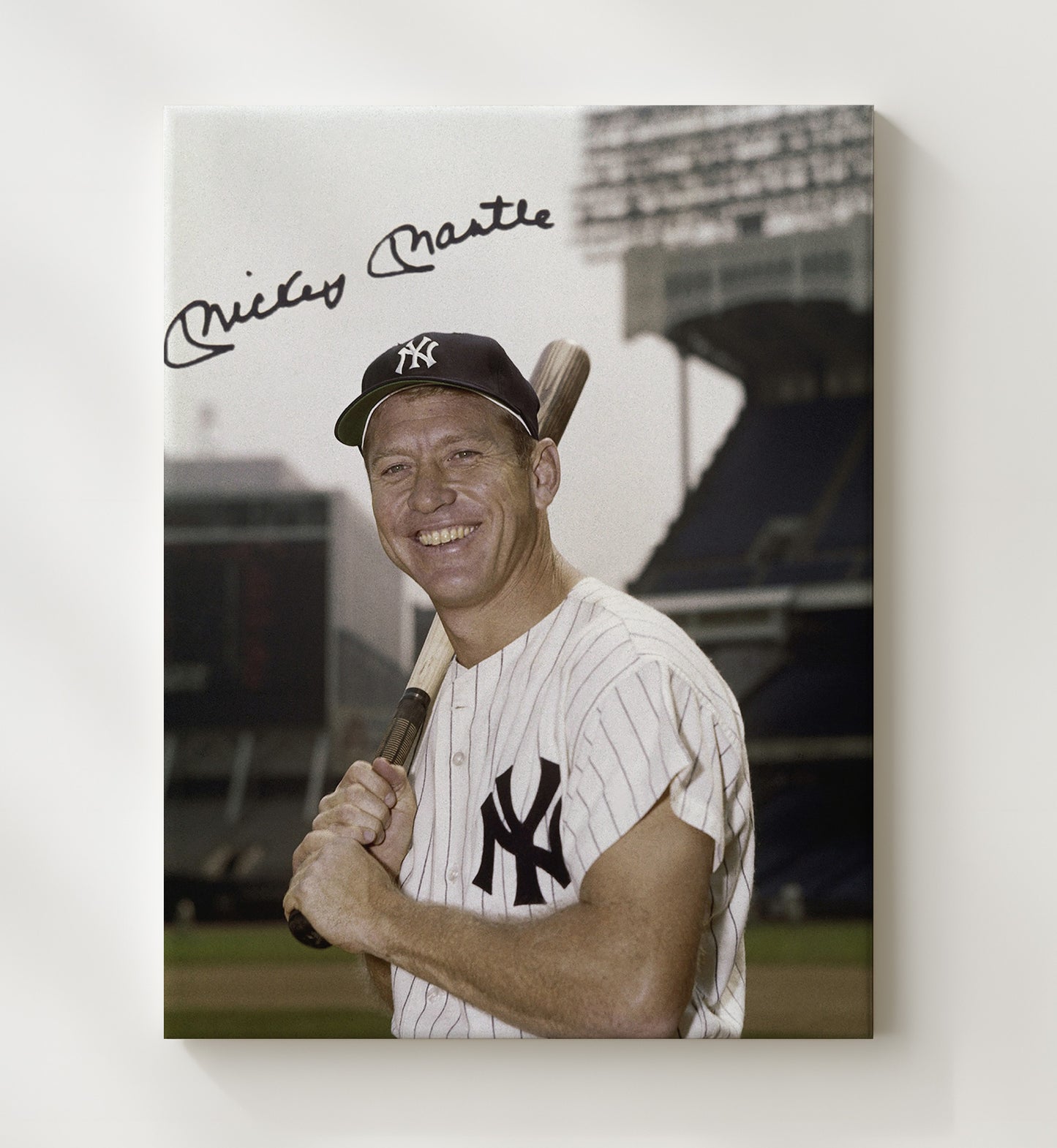 Mickey Mantle - New York Legend Stadium Portrait Baseball Wall Art 20x24 Canvas wall art print – Baseball Wall Art decor