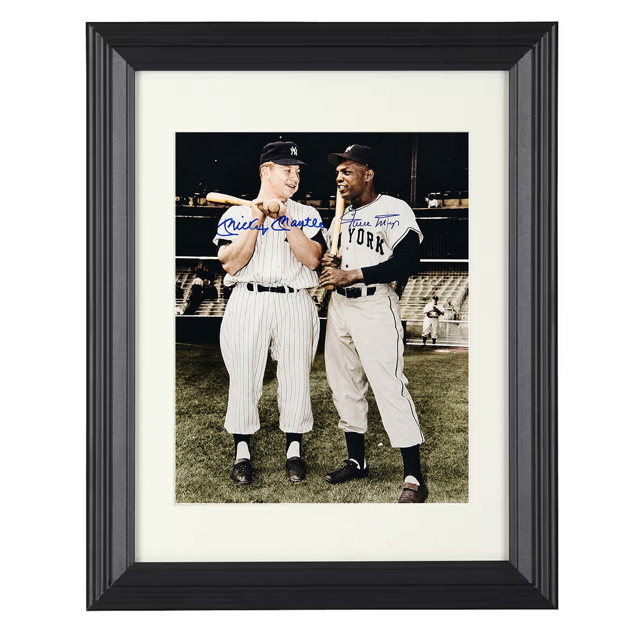 Mickey Mantle - New York Legend With Willie Mays Classic Chat 8x10 black beveled framed baseball wall art