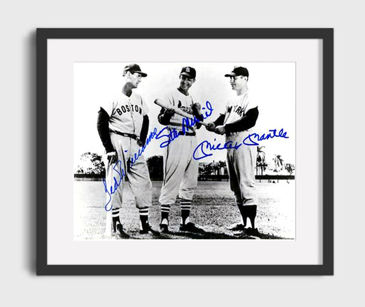 Mickey Mantle and Ted Williams and Stan Musial - Examining the Bat 8x10 Canvas baseball wall art