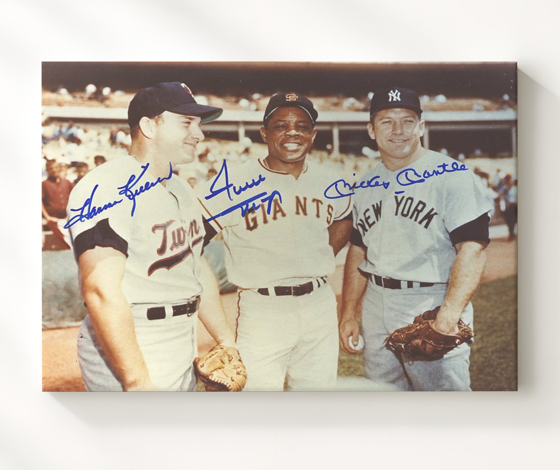 Mickey Mantle and Willie Mays and Harmon Killebrew - Legends Bat Pose Baseball Wall Art 20x24 Canvas wall art print – Baseball Wall Art decor