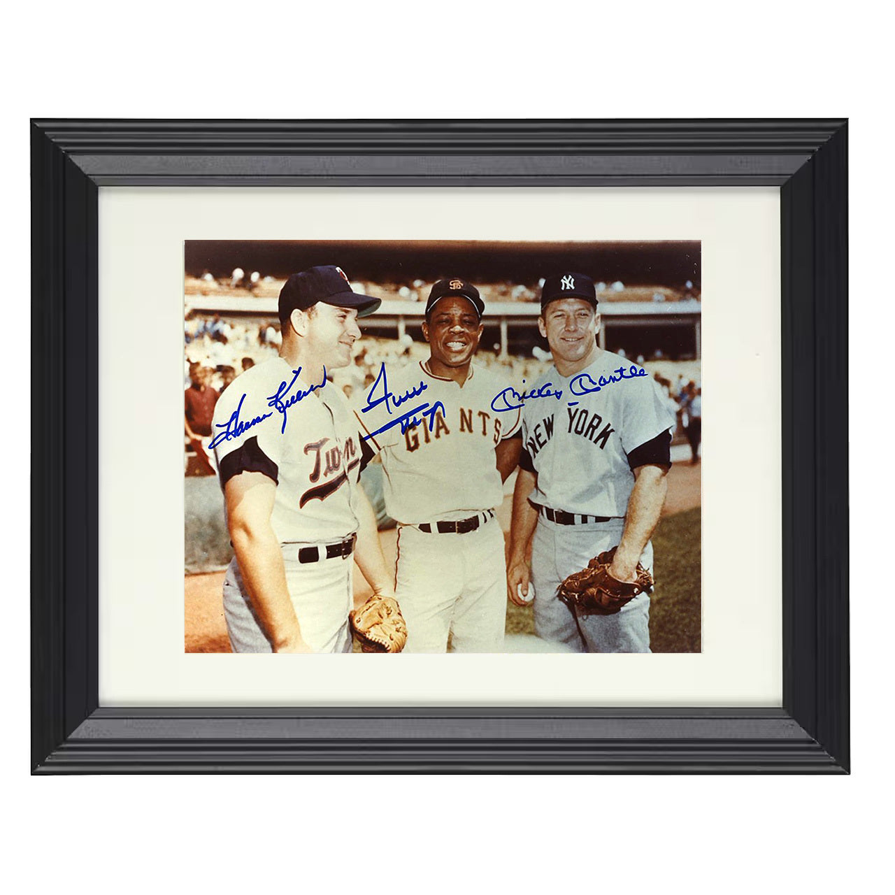 Mickey Mantle and Willie Mays and Harmon Killebrew - Legends Bat Pose 8x10 black beveled framed baseball wall art