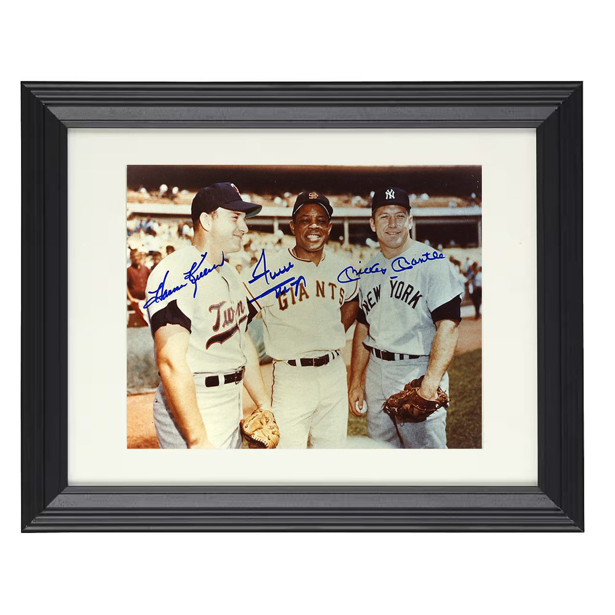 Mickey Mantle and Willie Mays and Harmon Killebrew - Legends Bat Pose 8x10 Beveled Frame baseball wall art