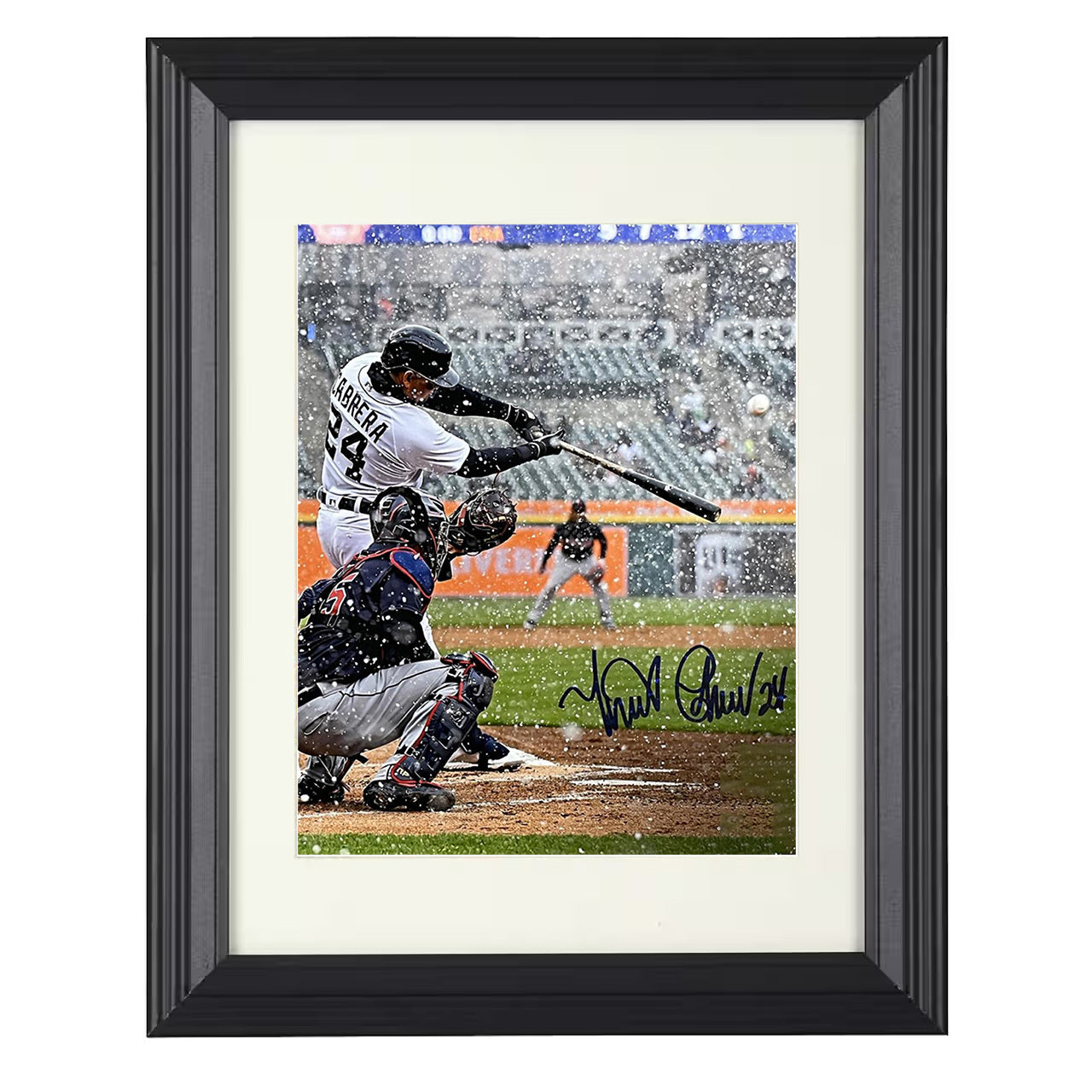 Miguel Cabrera - Detroit Baseball Blizzard Swing 8x10 black beveled framed baseball wall art