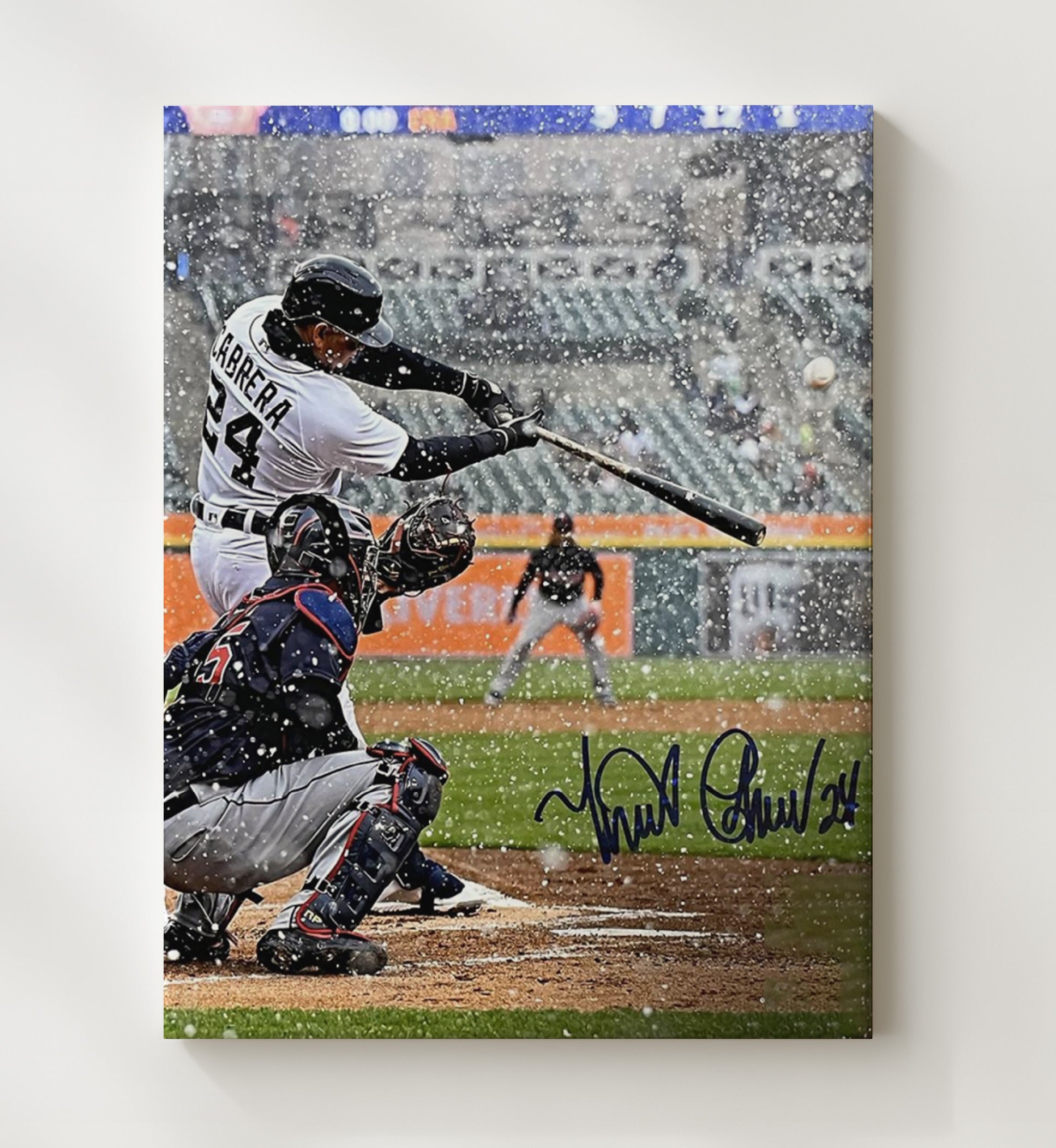 Miguel Cabrera - Detroit Baseball Blizzard Swing Wall Art 20x24 Canvas wall art print – Baseball Wall Art decor