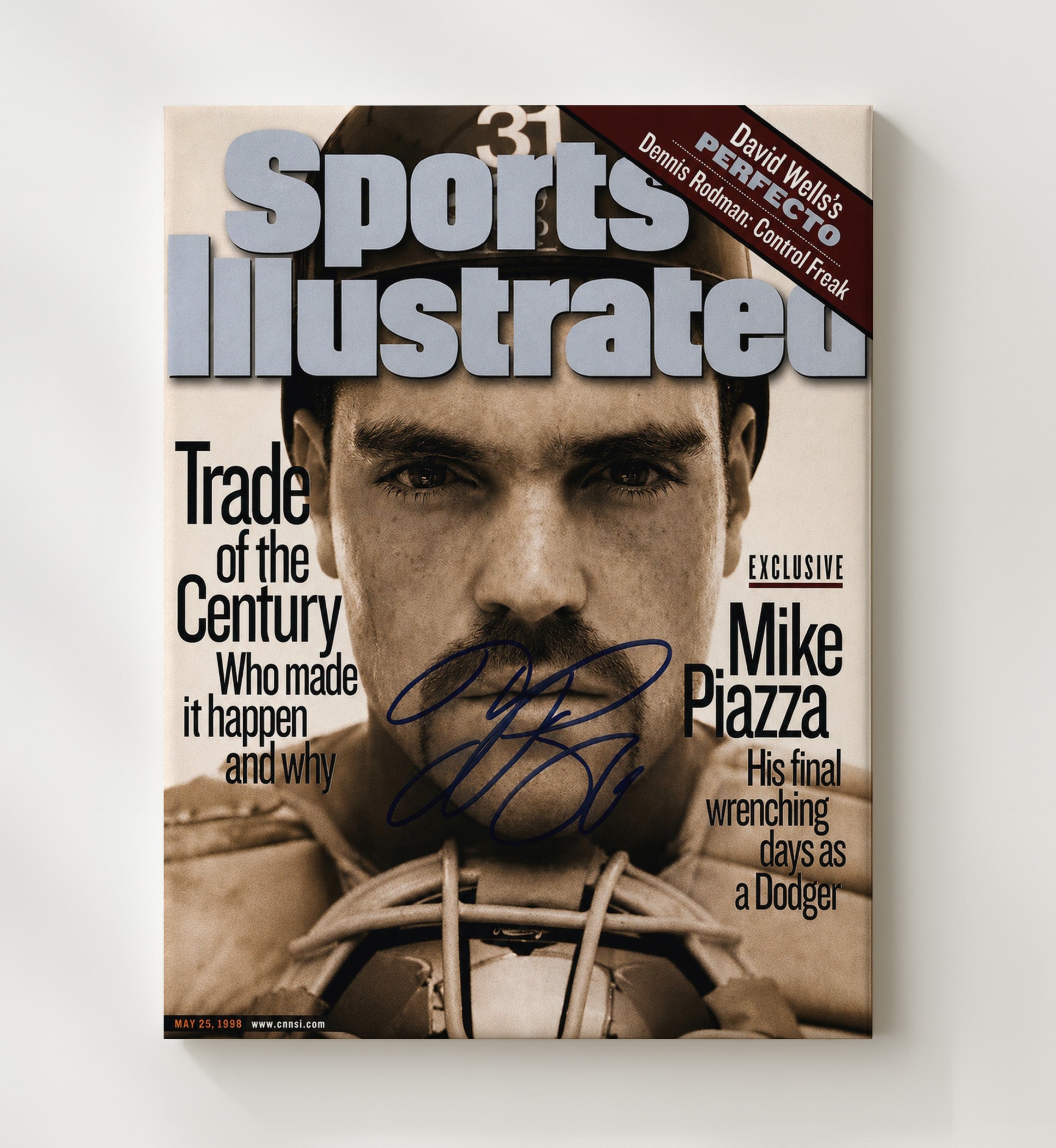 Mike Piazza - Power Catcher Spotlight SI Cover 1998 Baseball Wall Art 20x24 Canvas wall art print – Baseball Wall Art decor