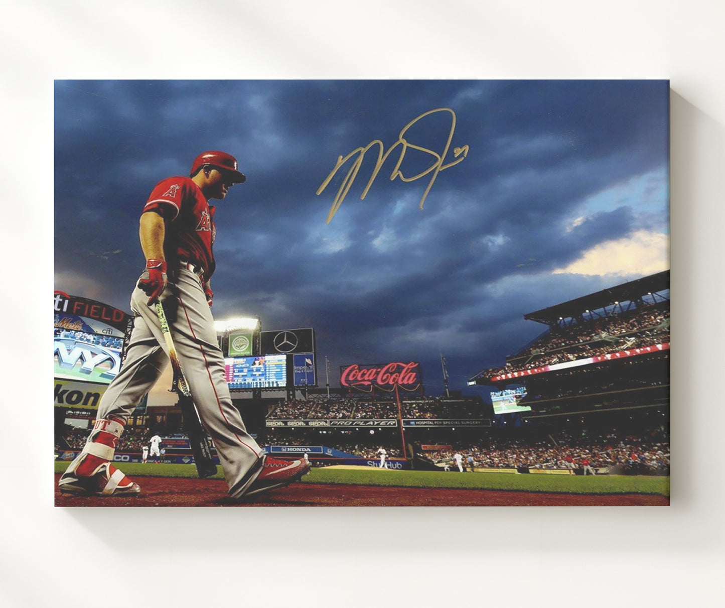 Mike Trout - Citi Field Storm Clouds Spotlight Baseball Wall Art 20x24 Canvas wall art print – Baseball Wall Art decor