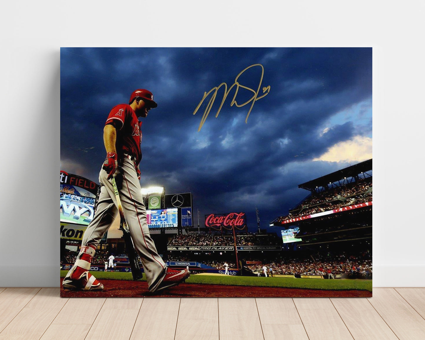 Mike Trout - Citi Field Storm Clouds Spotlight Baseball Wall Art 16x20 Unframed Print wall art print – Baseball Wall Art decor