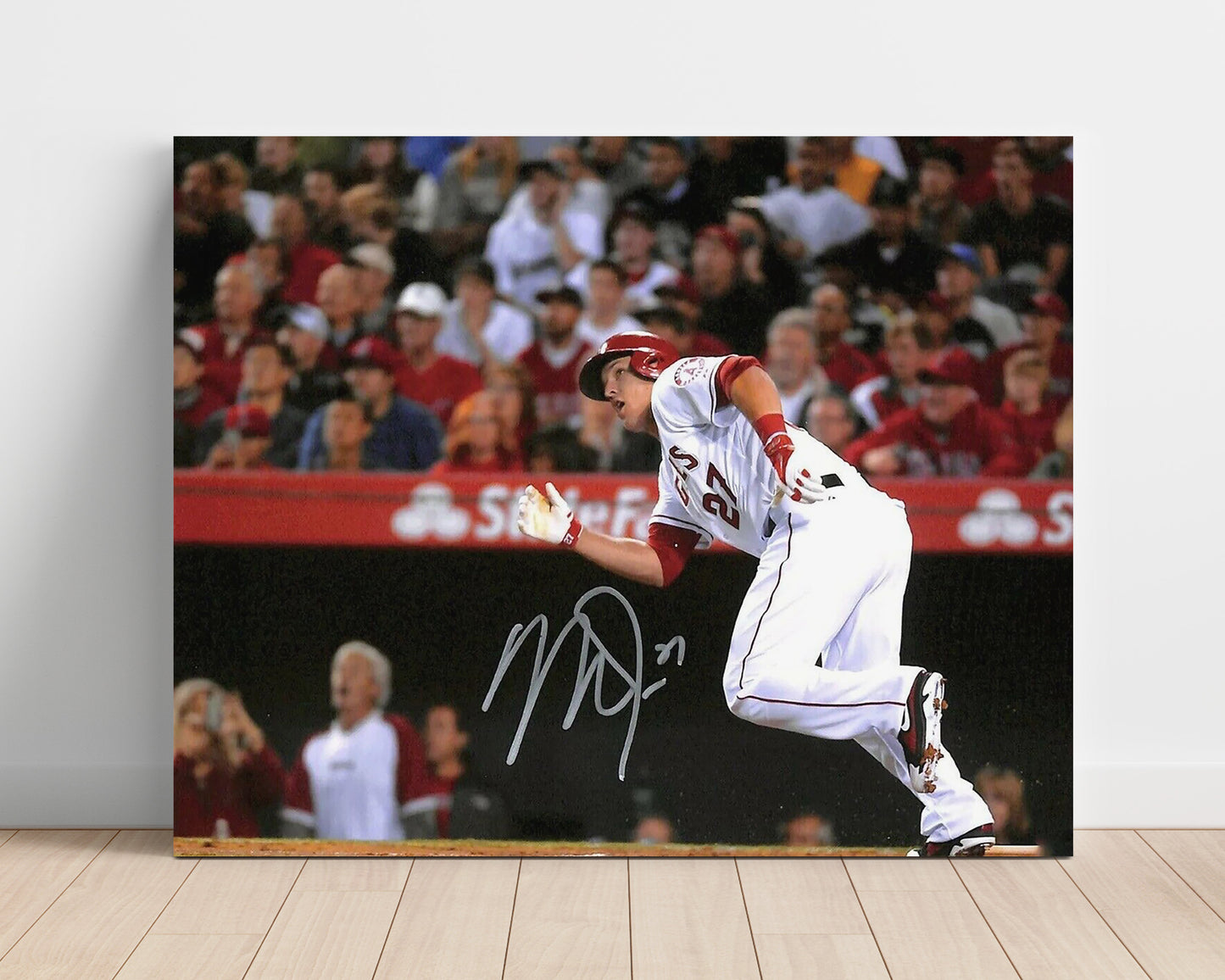 Mike Trout - Full Extension Leaping Catch Baseball Wall Art 16x20 Unframed Print wall art print – Baseball Wall Art decor
