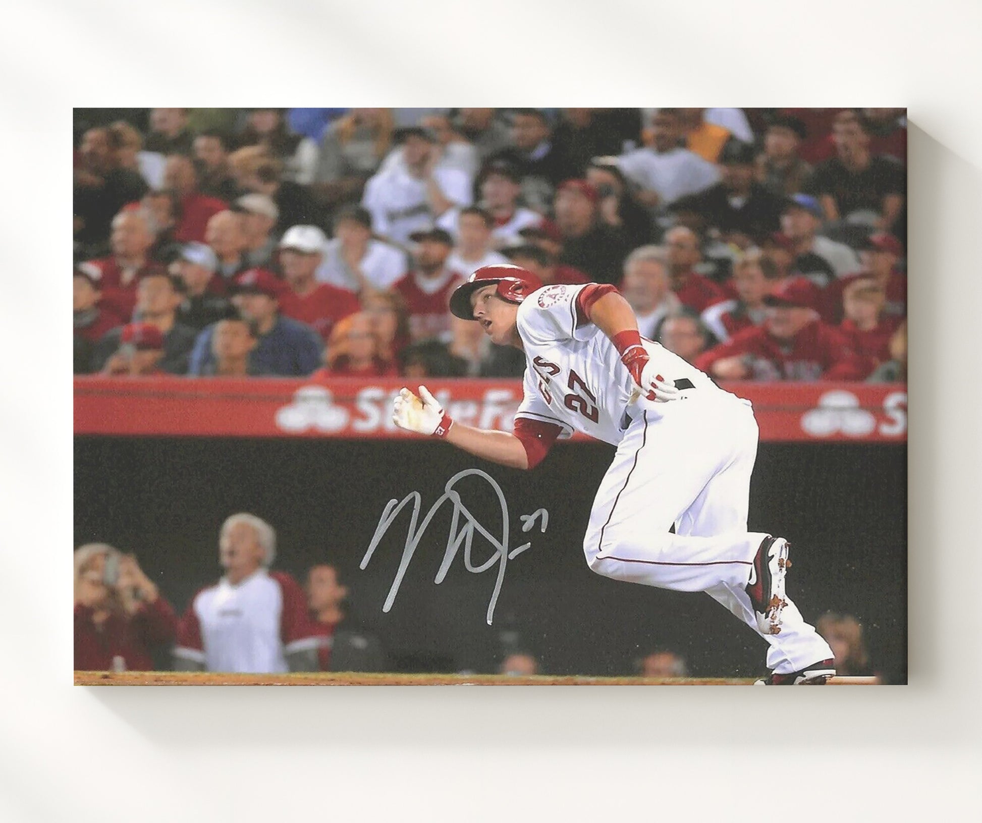 Mike Trout - Full Extension Leaping Catch Baseball Wall Art 20x24 Canvas wall art print – Baseball Wall Art decor