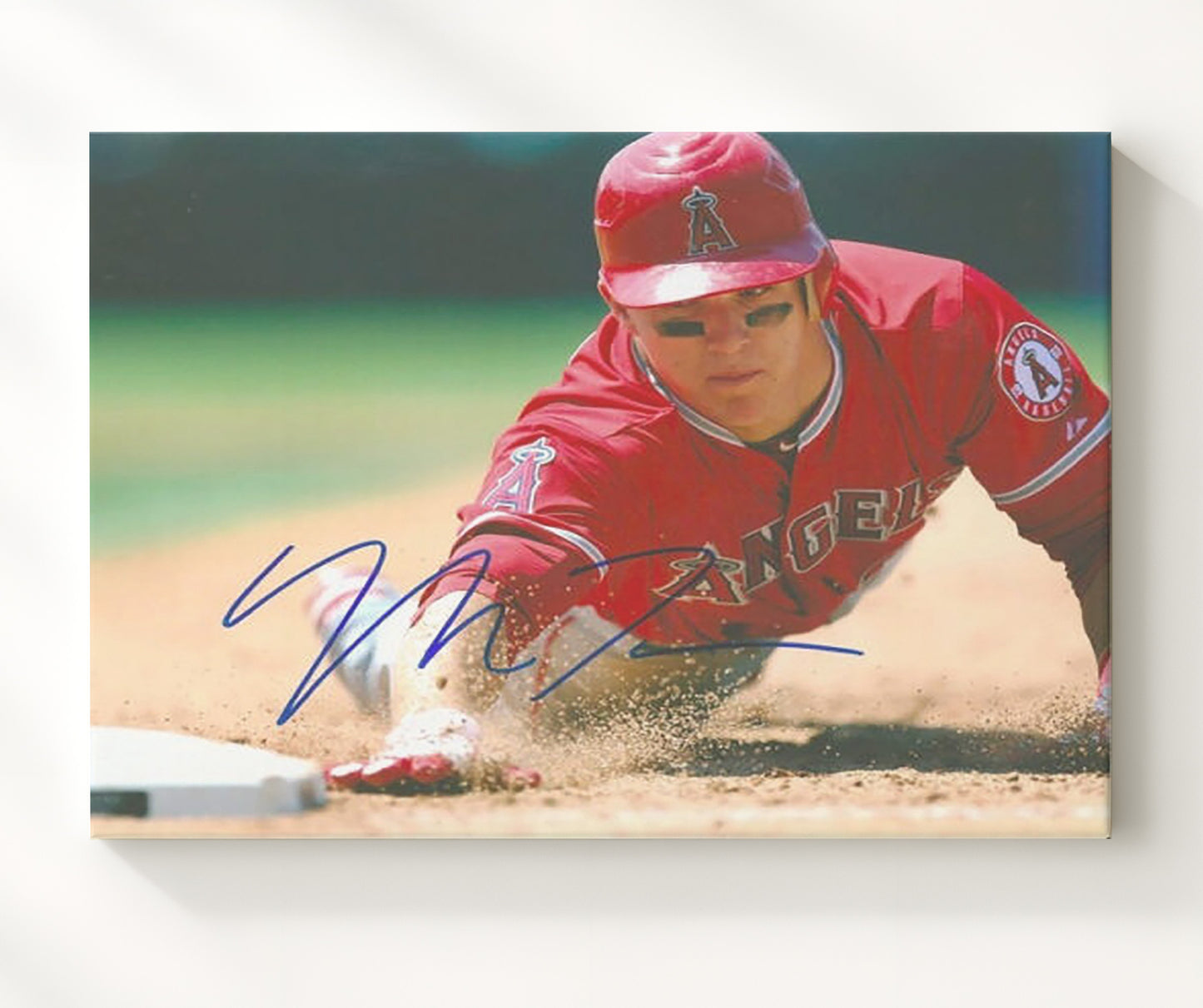 Mike Trout - Headfirst Slide at Third Baseball Wall Art 20x24 Canvas wall art print – Baseball Wall Art decor