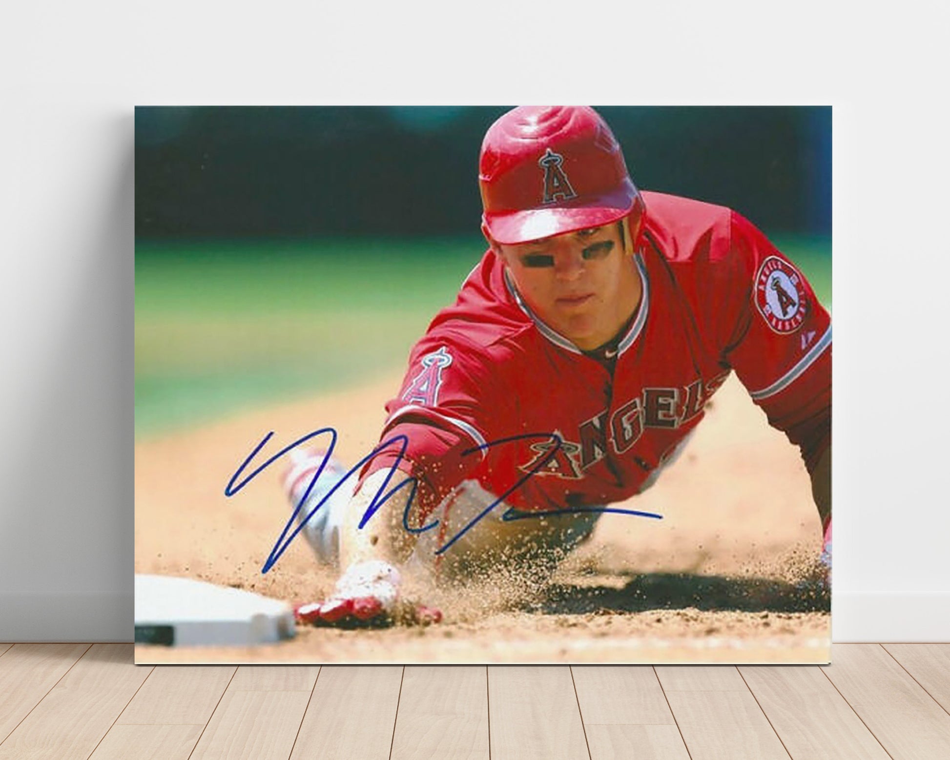 Mike Trout - Headfirst Slide at Third Baseball Wall Art 16x20 Unframed Print wall art print – Baseball Wall Art decor