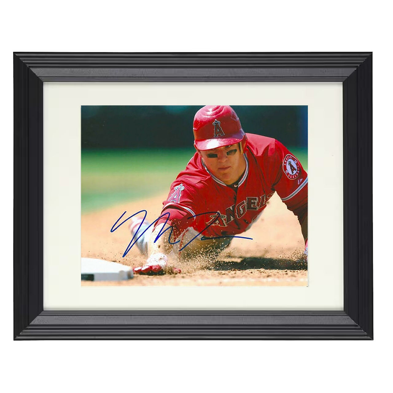 Mike Trout - Headfirst Slide at Third 8x10 black beveled framed baseball wall art