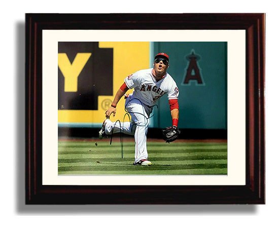 Mike Trout - Leaping Catch in the Outfield Baseball Wall Art 8x10 Beveled Frame wall art print – Baseball Wall Art decor