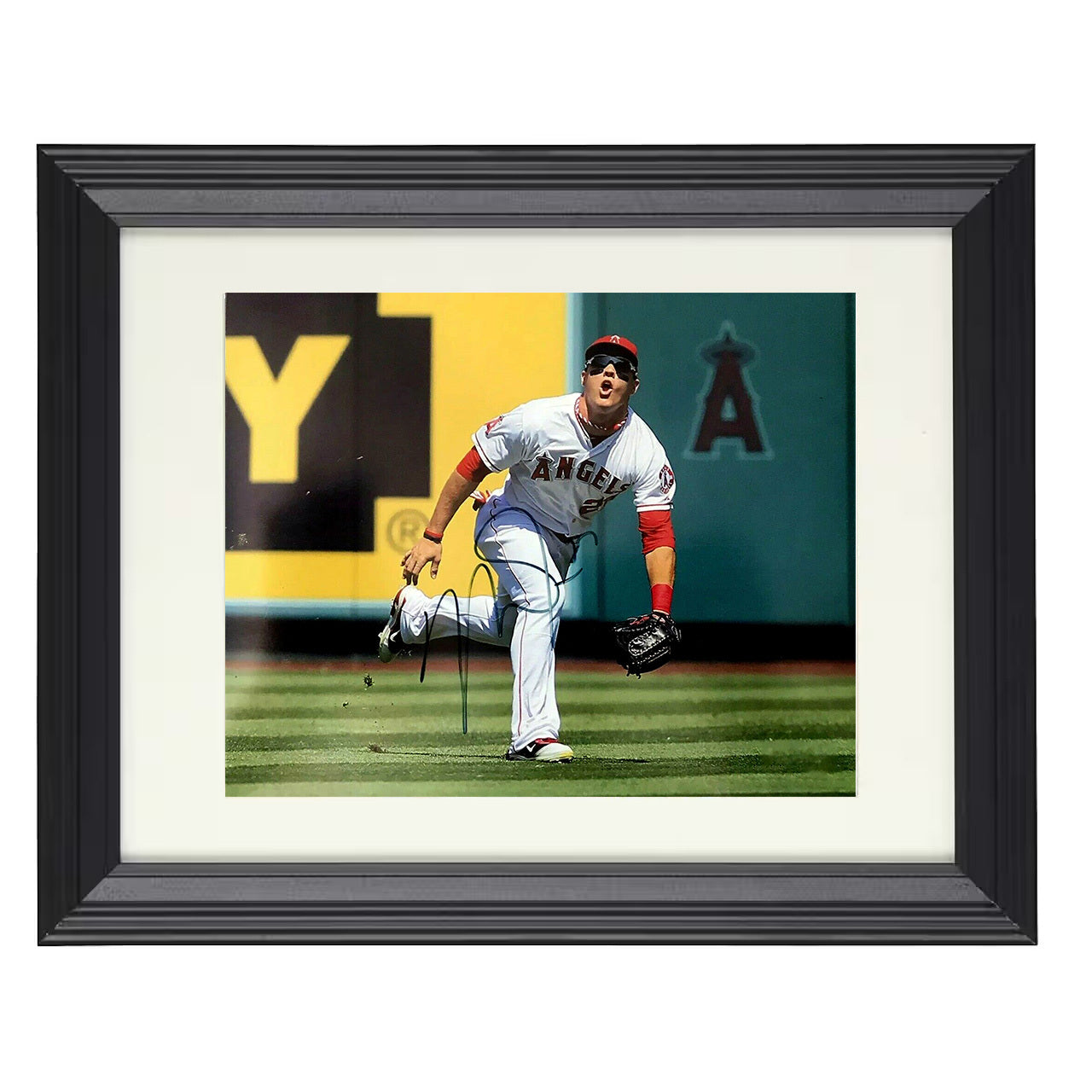 Mike Trout - Leaping Catch in the Outfield 8x10 black beveled framed baseball wall art