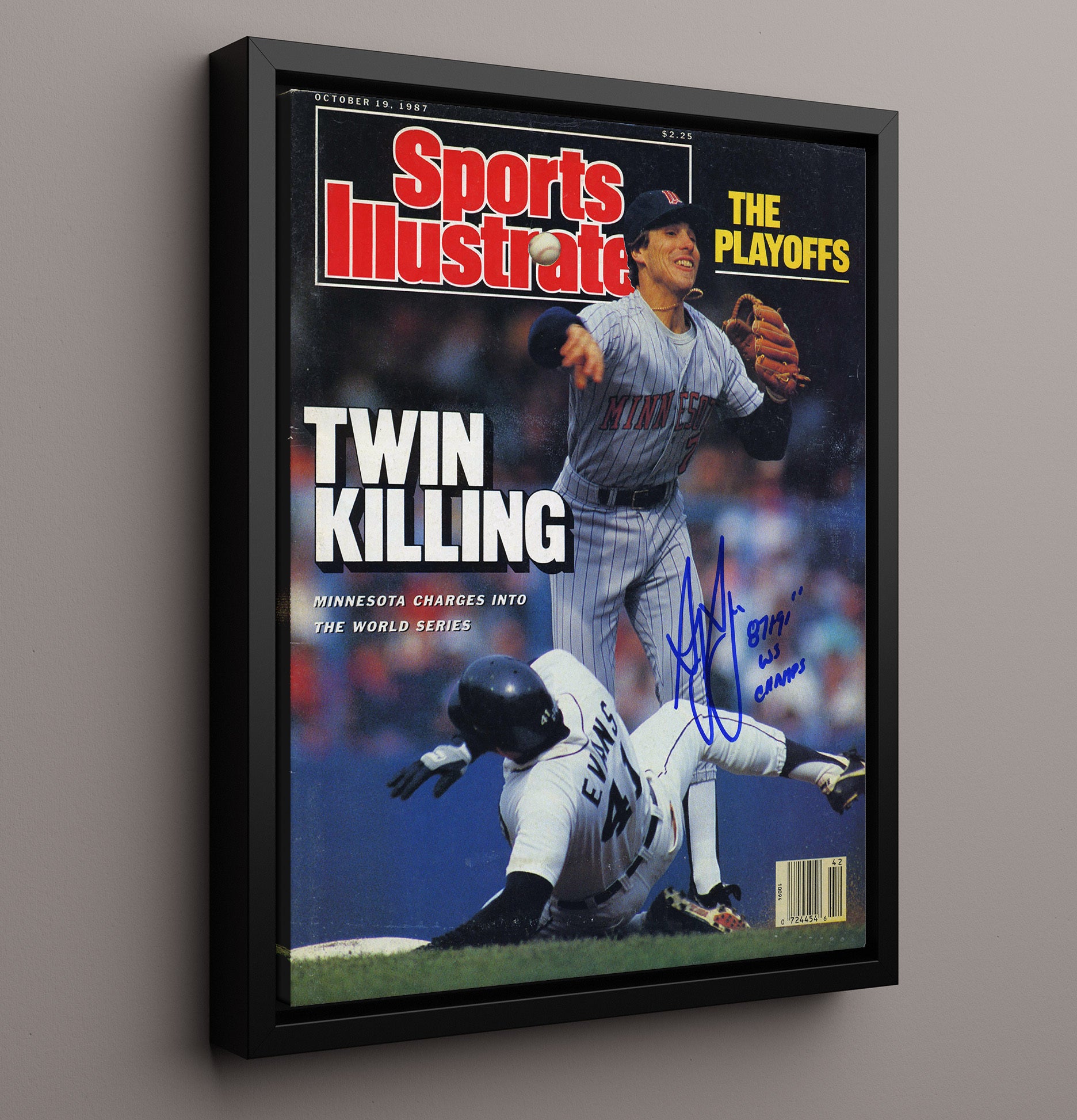 Minnesota Twins - SI Twin Killing playoff play 1987 Baseball Wall Art 16x20 Framed Canvas wall art print – Baseball Wall Art decor