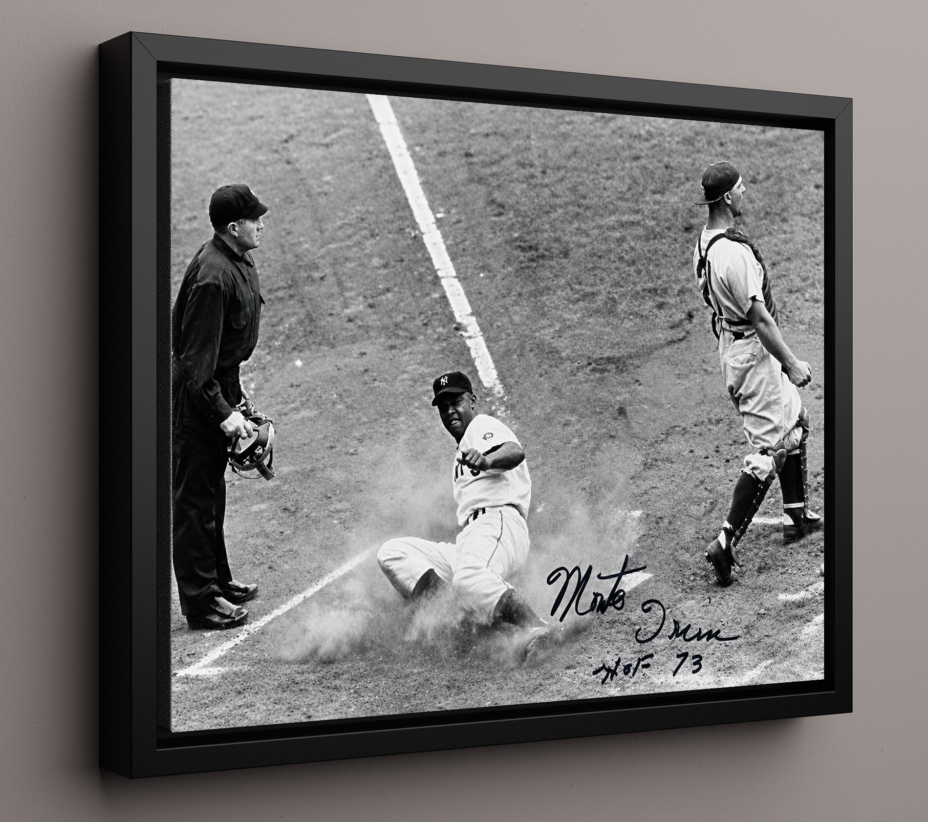 Monte Irvin - Headfirst Slide Baseball Wall Art 16x20 Framed Canvas wall art print – Baseball Wall Art decor