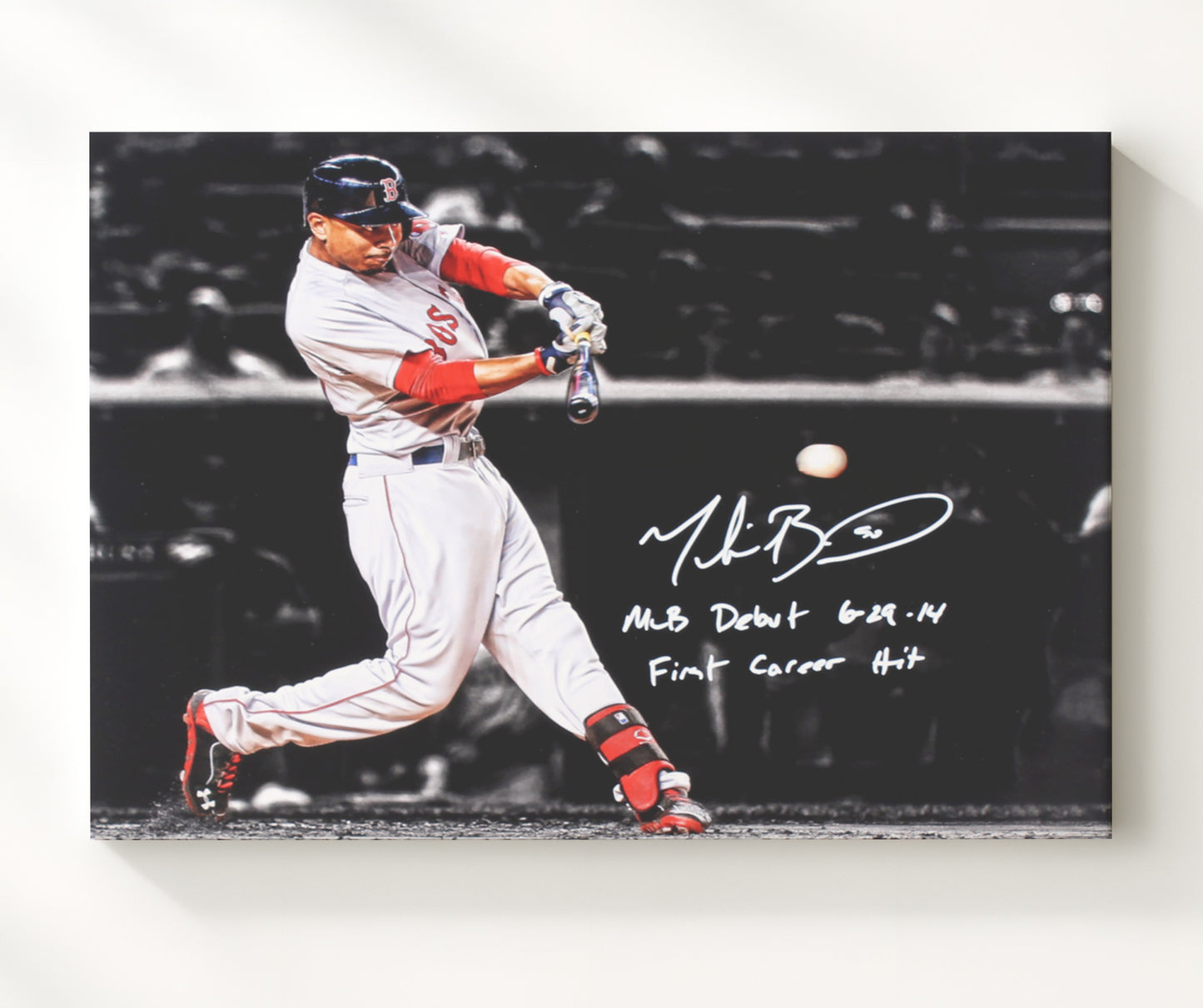 Mookie Betts - First Career Hit Baseball Wall Art 20x24 Canvas wall art print – Baseball Wall Art decor