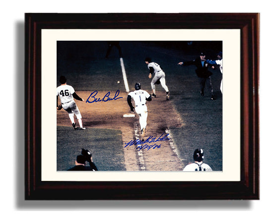 Mookie Wilson and Bill Buckner - Ball Through the Legs Spotlight Baseball Wall Art 8x10 Beveled Frame wall art print – Baseball Wall Art decor