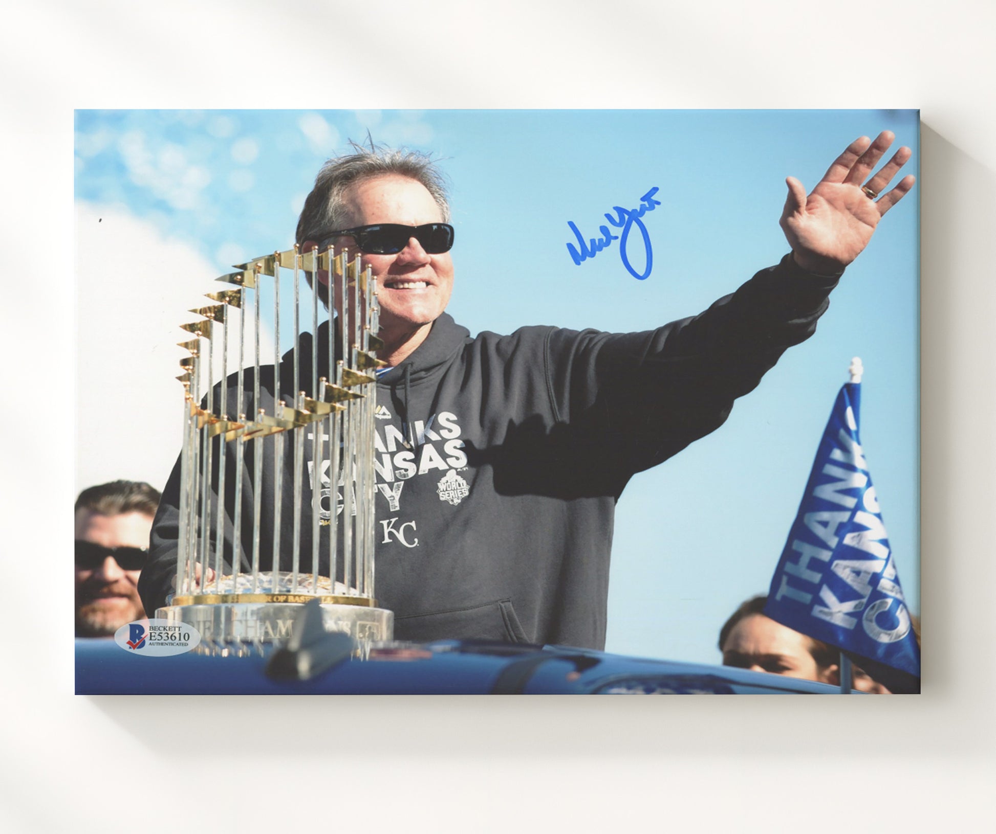 Ned Yost - Championship Trophy Celebration Baseball Wall Art 20x24 Canvas wall art print – Baseball Wall Art decor