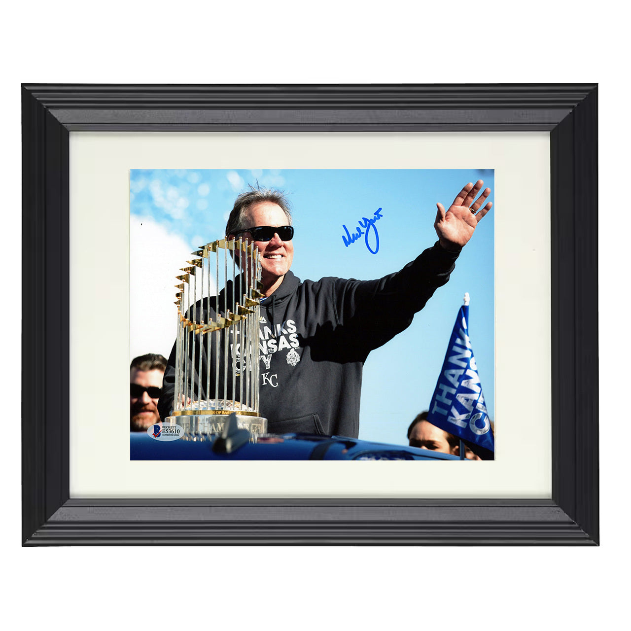 Ned Yost - Championship Trophy Celebration 8x10 black beveled framed baseball wall art