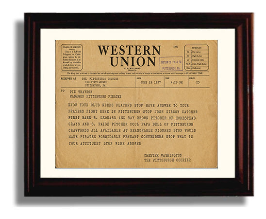Negro League Stars Recruitment Telegram 1937 Baseball Wall Art 8x10 Beveled Frame wall art print – Baseball Wall Art decor